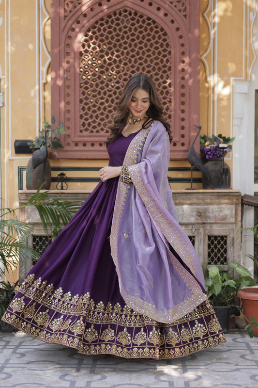 Star Georgette with rich Zari &amp; Sequins Embroidery gown set
